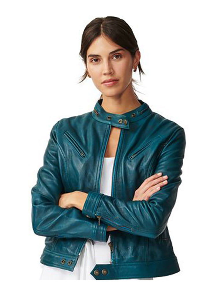 Green moto hot sale jacket women's